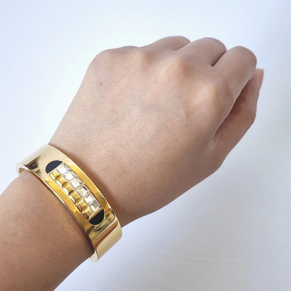 BA02 Baublebar Preowned good Gold plated open bangle with crystals